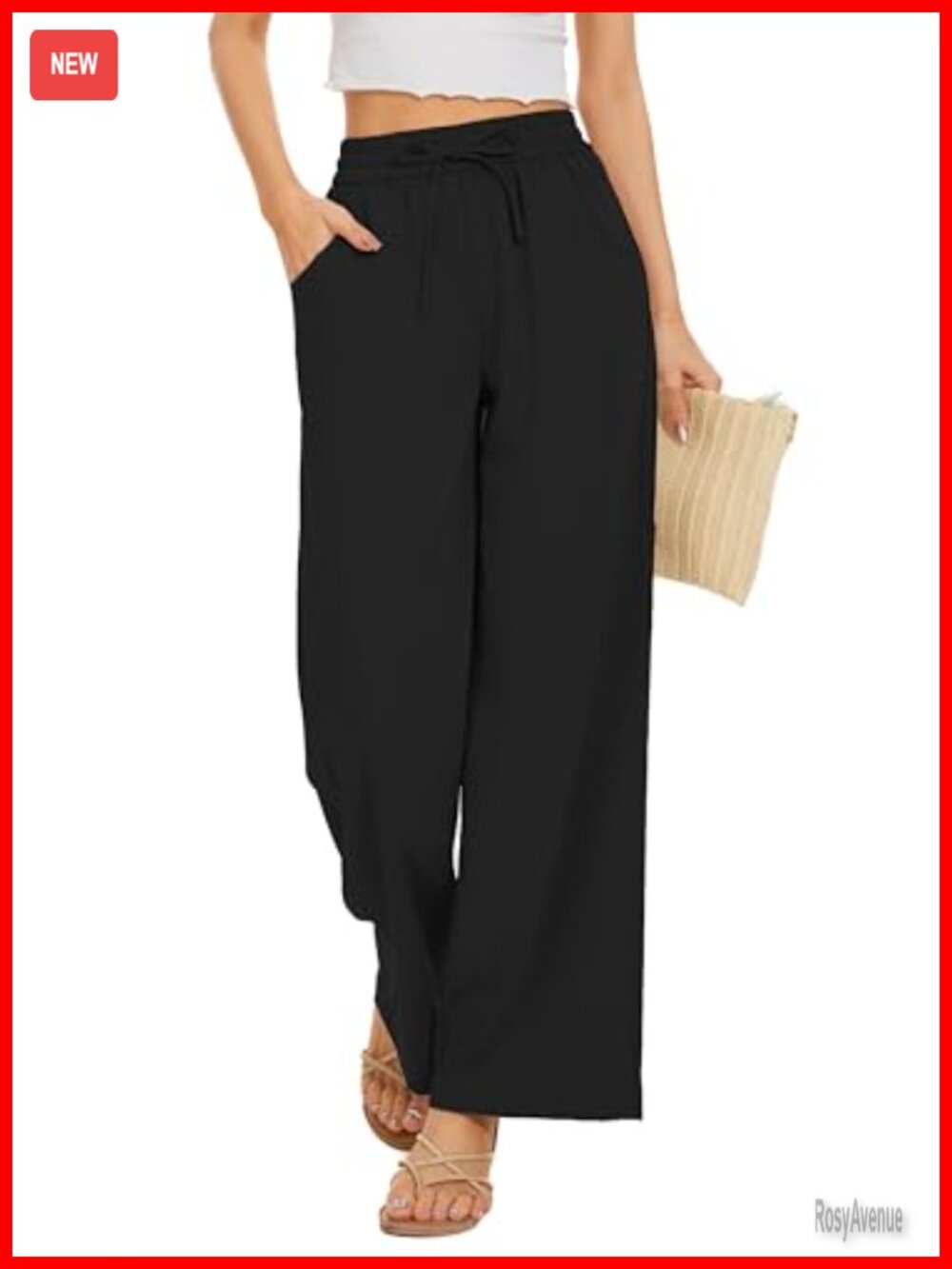 Flow Pants Drawstring Waist Wide Leg Palazzo Pants with Pockets